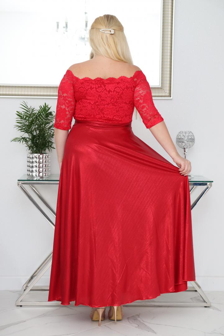 Sukienka Tamara maxi wieczorowa rozkloszowana ekskluzywna hiszpanka koronka czerwona - obrazek 5