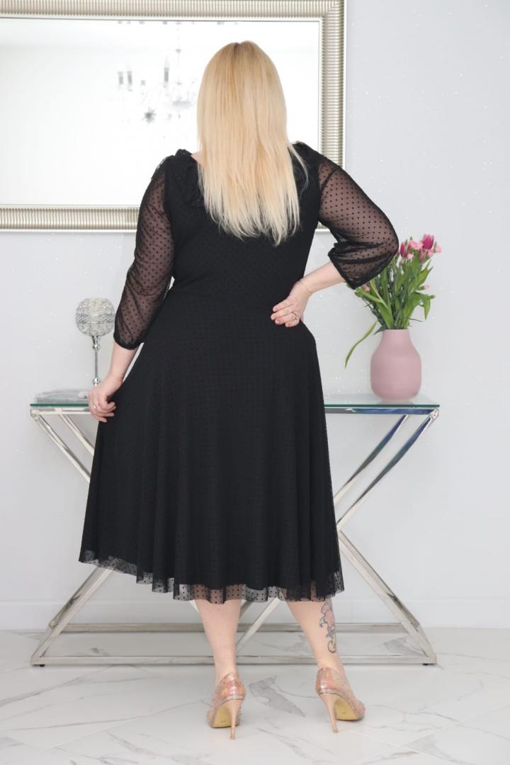 Sukienka Fabiola lekka zwiewna rozkloszowana tiulowa w groszki czarna - obrazek 5