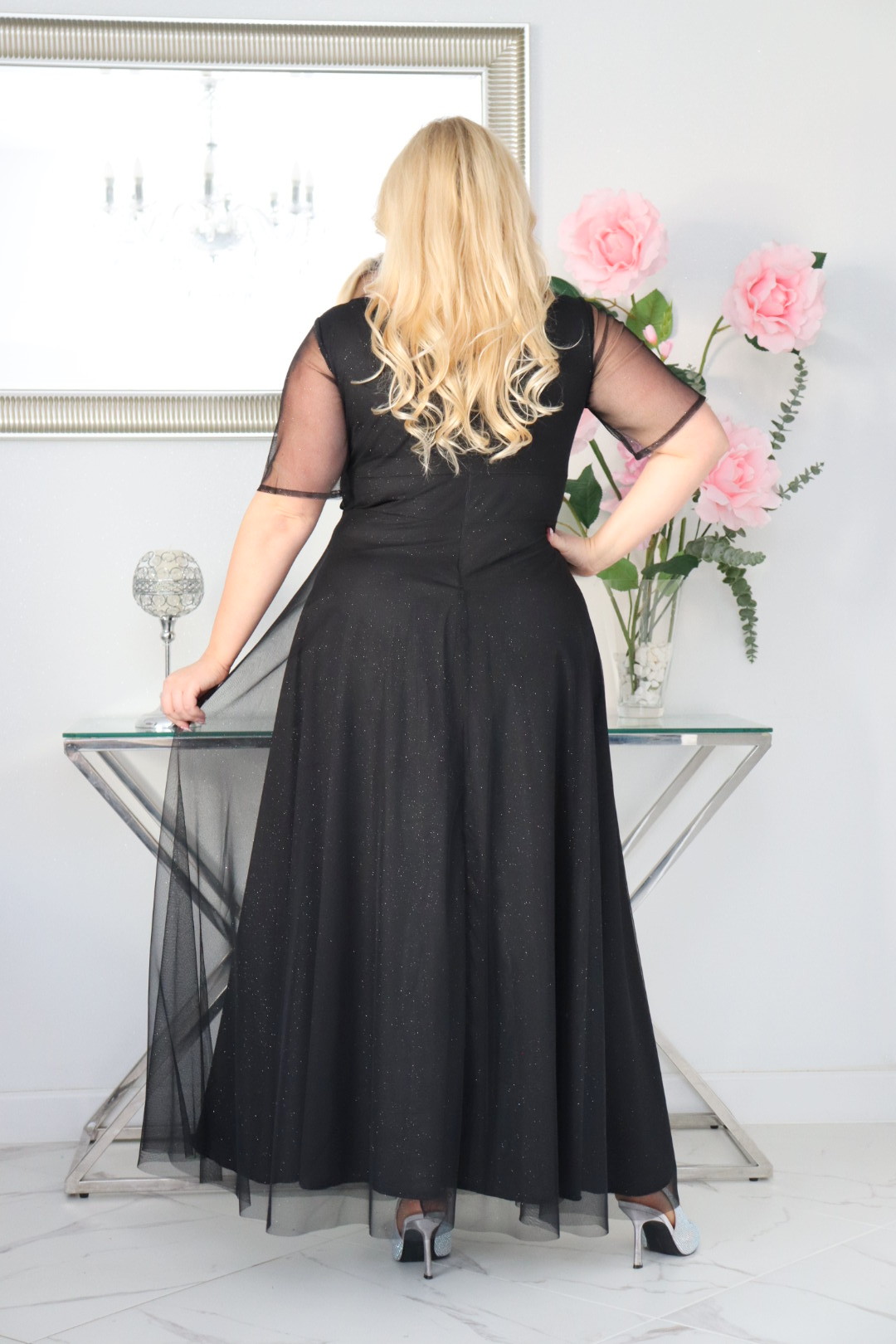 Sukienka Zanzilla z brokatowym tiulem kopertowy dekolt czarna - obrazek 6