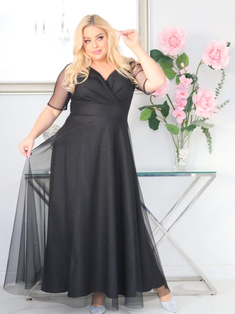 Sukienka Zanzilla z brokatowym tiulem kopertowy dekolt czarna