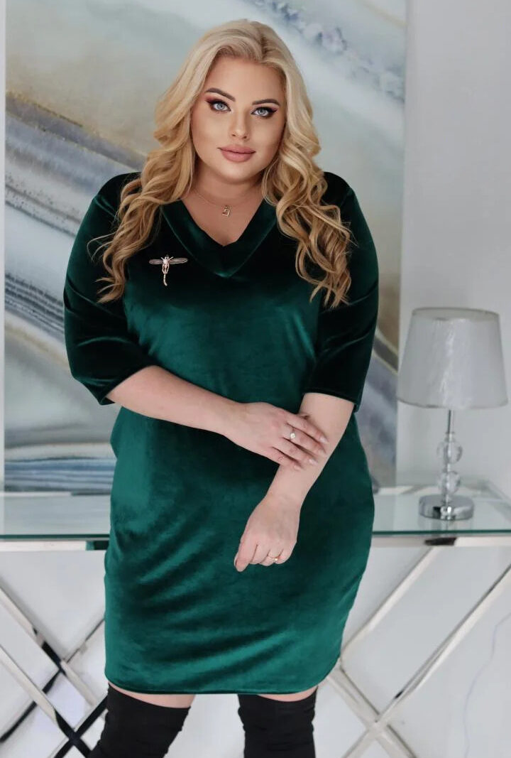 Sukienka Bellus z ważką bombka oversize 100% welur butelkowa zieleń