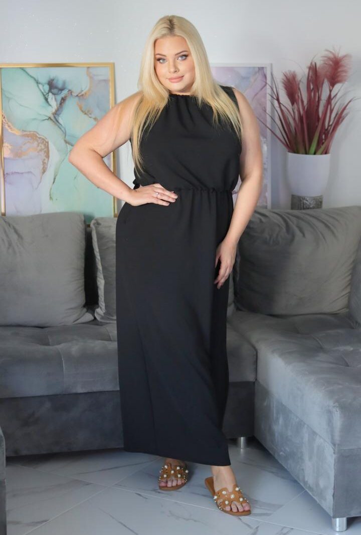 Sukienka Zoja z wiązaniem na plecach maxi oversize 100% WISKOZA czarna