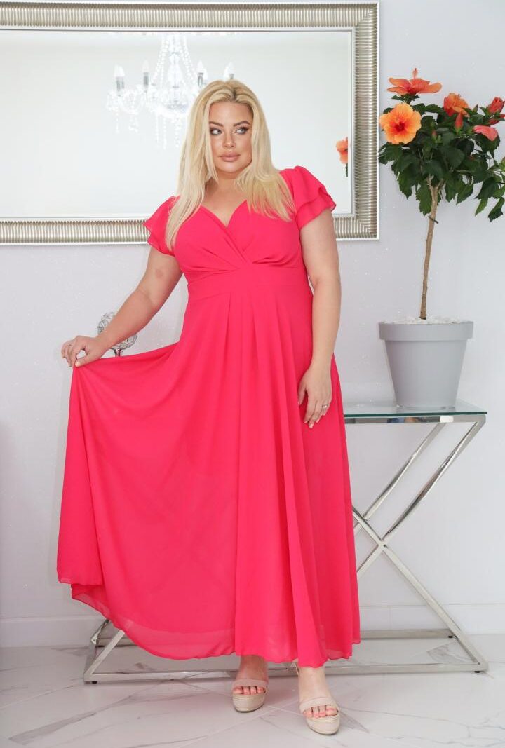 Sukienka Milos rozkloszowana zwiewna z szyfonu kopertowy dekolt amarant