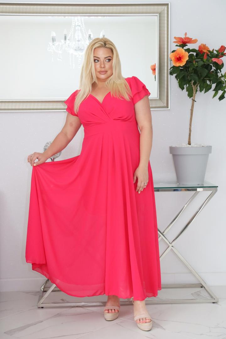 Sukienka Milos rozkloszowana zwiewna z szyfonu kopertowy dekolt amarant