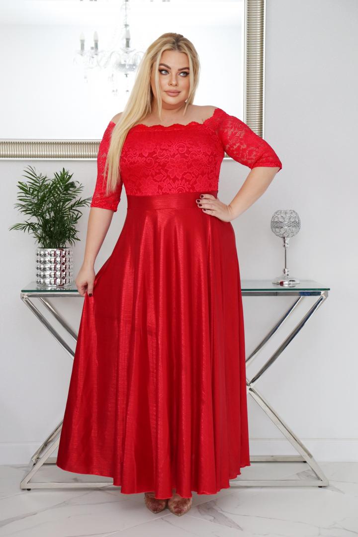 Sukienka Tamara maxi wieczorowa rozkloszowana ekskluzywna hiszpanka koronka czerwona - obrazek 3