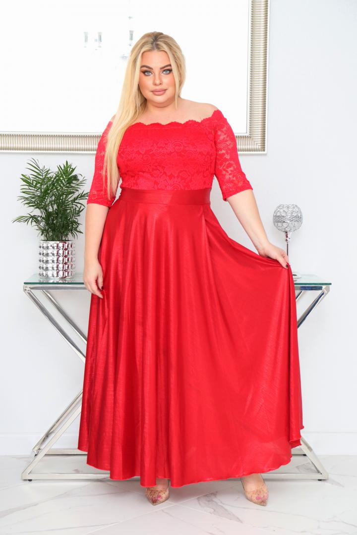 Sukienka Tamara maxi wieczorowa rozkloszowana ekskluzywna hiszpanka koronka czerwona - obrazek 4