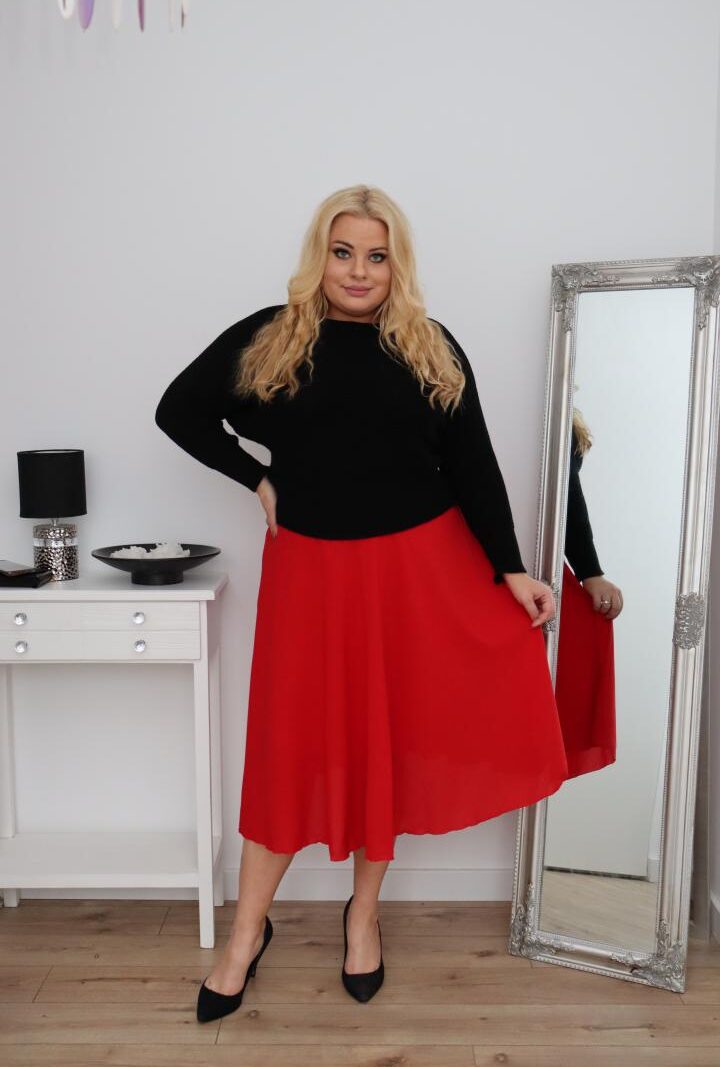 Rozkloszowana lekka zwiewna spódnica z szyfonu Sonia czerwona