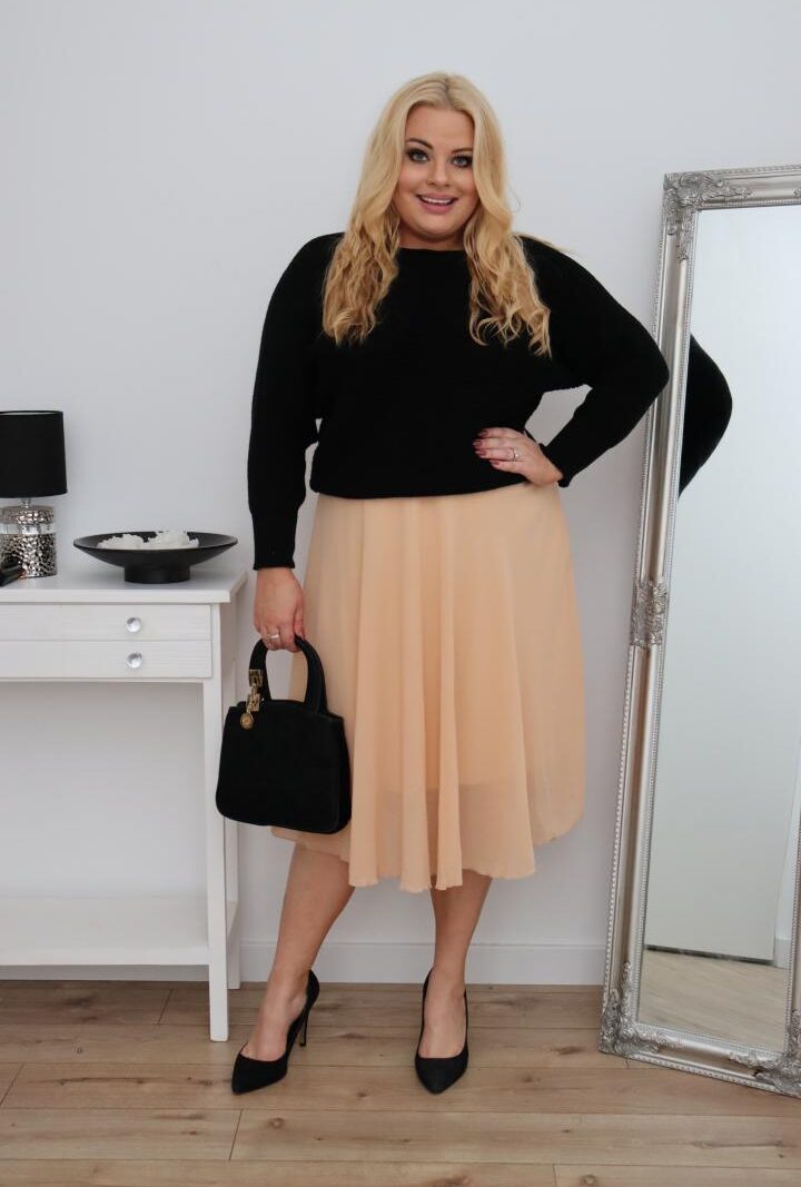 Rozkloszowana lekka zwiewna spódnica z szyfonu Sonia nude