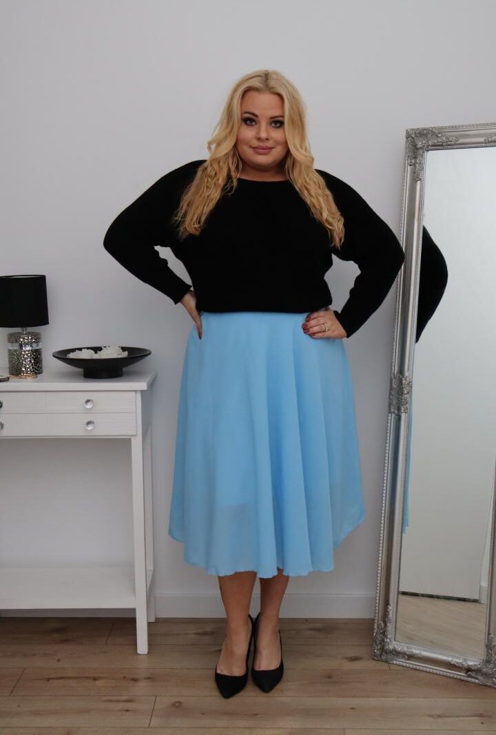 Rozkloszowana lekka zwiewna spódnica z szyfonu Sonia błękit