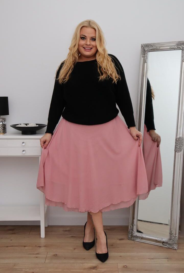 Rozkloszowana lekka zwiewna spódnica z szyfonu Sonia pudrowy róż