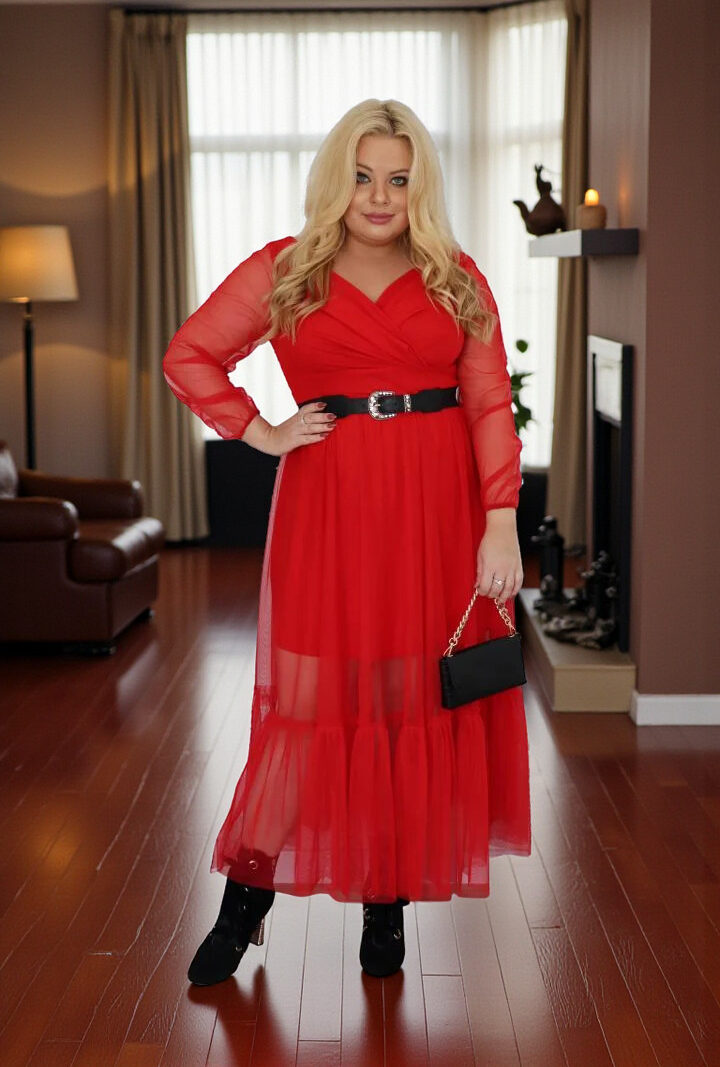 Sukienka Sorena lekka zwiewna rozkloszowana czerwony tiul