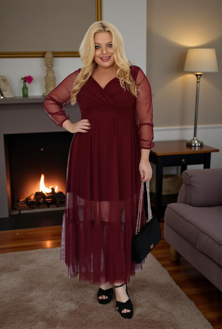 Sukienka Sorena lekka zwiewna rozkloszowana bordowy tiul