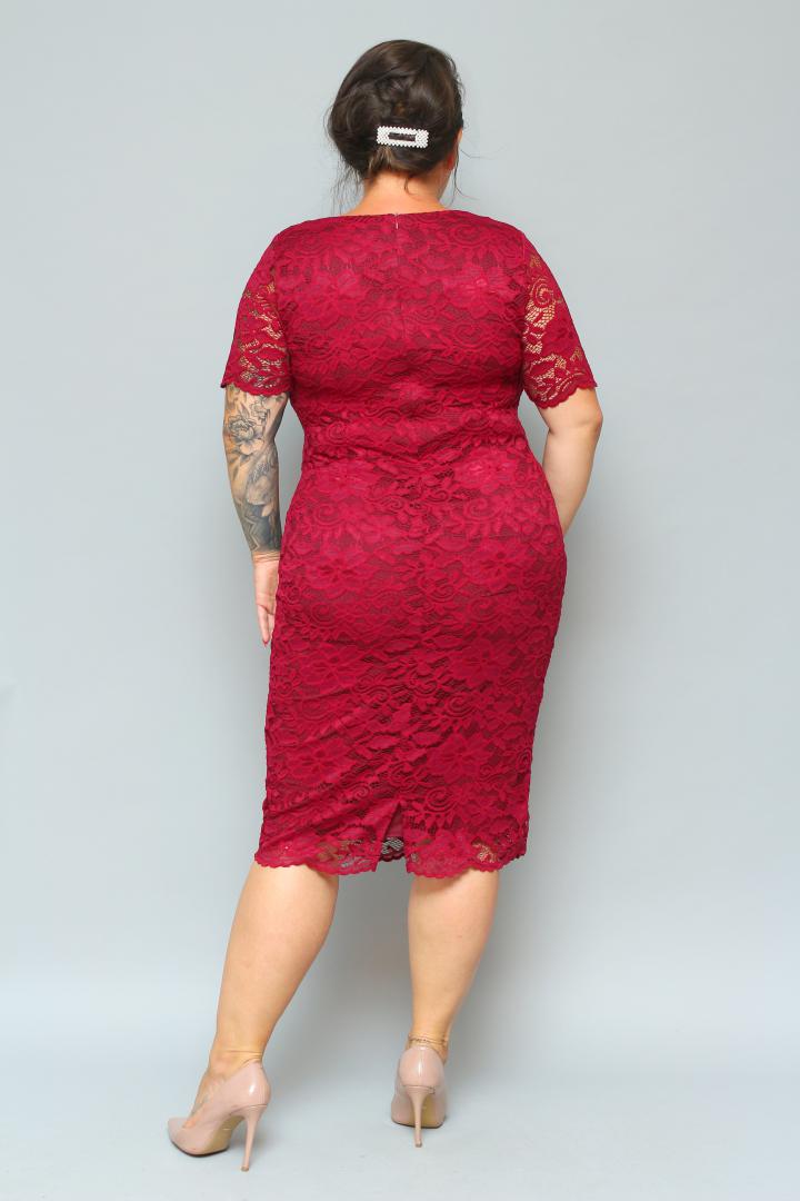 Sukienka Laura ołówkowa koronkowa dekolt V bordo kwiatki - obrazek 6