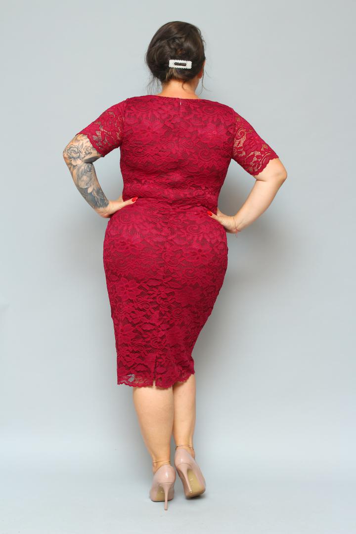 Sukienka Laura ołówkowa koronkowa dekolt V bordo kwiatki - obrazek 7