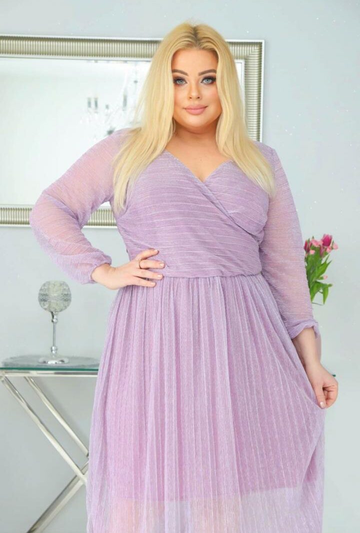 Sukienka Nessa kopertowa plisowana dzianina liliowa