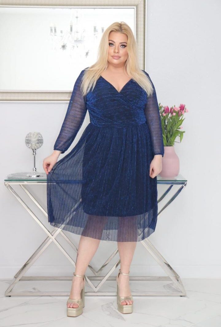 Sukienka Nessa kopertowa plisowana dzianina granatowa