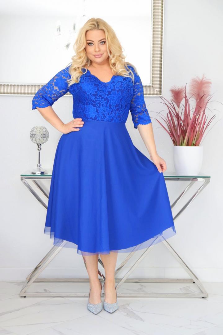 Sukienka Ariana rozkloszowana elastyczna koronka koło z tiulu chabrowa - obrazek 3