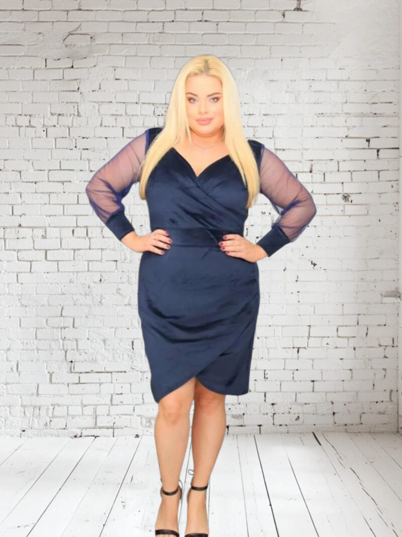 Sukienka Rubi kopertowy dekolt welurowa granatowa