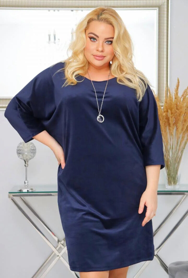 Sukienka Velutia oversize ciepła welurowa z NASZYJNIKIEM granatowa