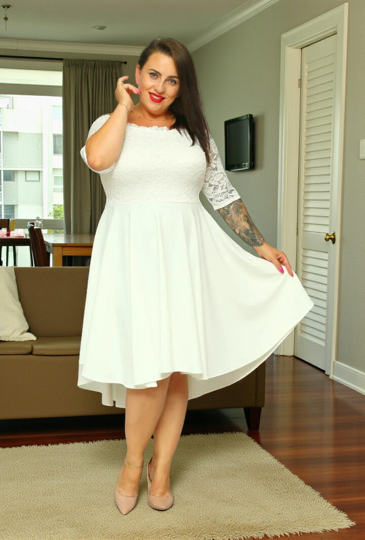 Sukienka Carmen rozkloszowana koronkowa ecru gładka ŚLUB