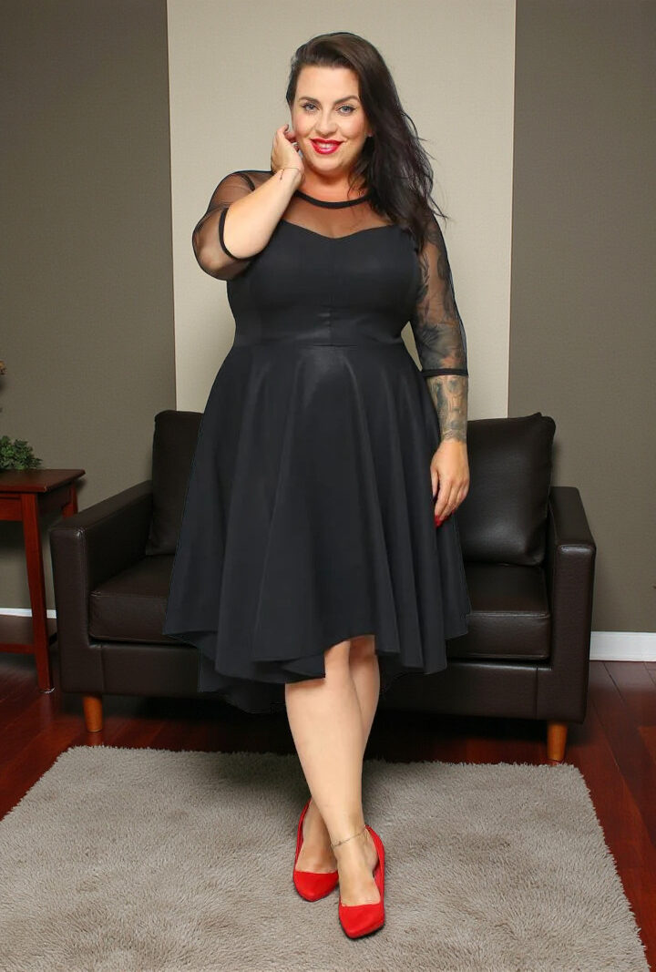 Sukienka Valentina rozkloszowana asymetryczna dekolt serce tiul czarny