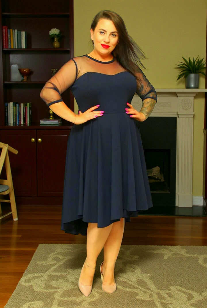 Sukienka Valentina rozkloszowana asymetryczna dekolt serce tiul granat gładka