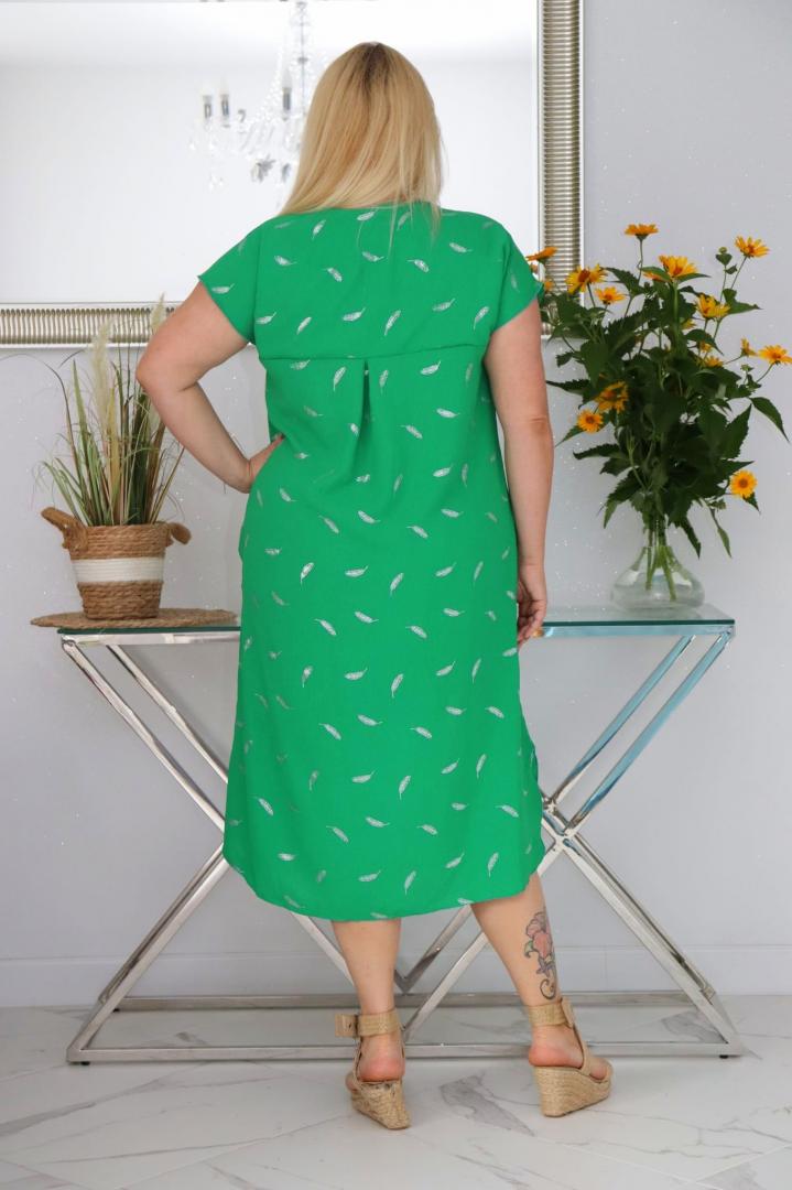 Sukienka Luna klasyczna niezwykle wygodna i szykowna wiskoza piórka zielona - obrazek 5
