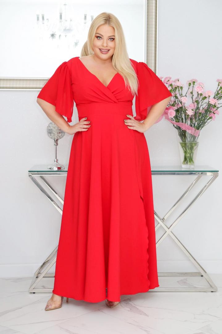 Malwa – odkryj sukienkę z lekkością szyfonowych rękawów. CZERWONA - obrazek 4