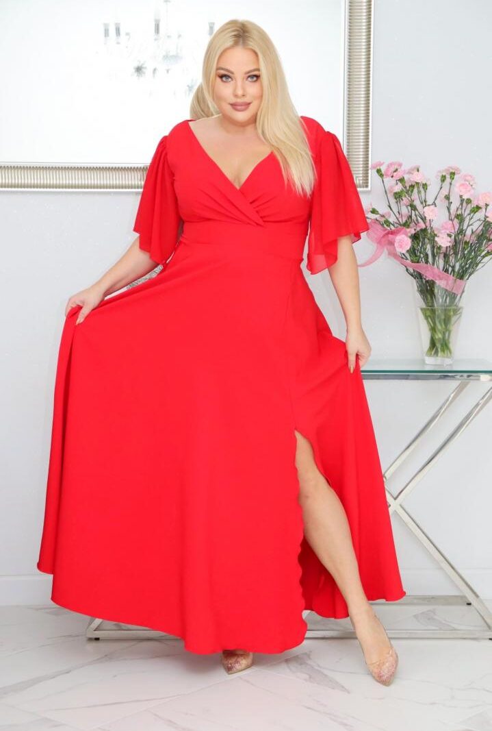 Malwa – odkryj sukienkę z lekkością szyfonowych rękawów. CZERWONA