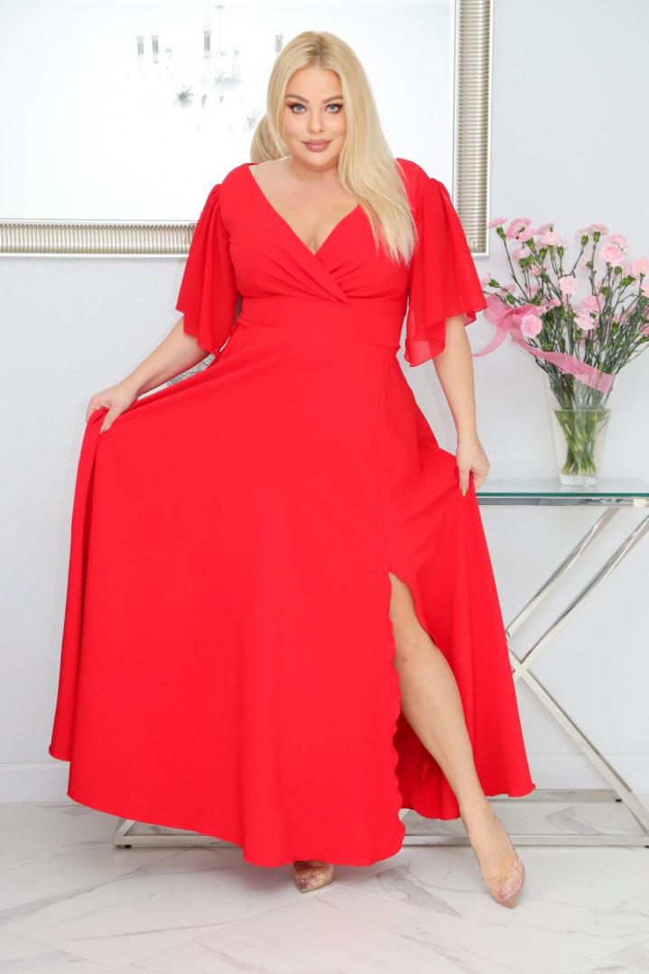 Malwa – odkryj sukienkę z lekkością szyfonowych rękawów. CZERWONA