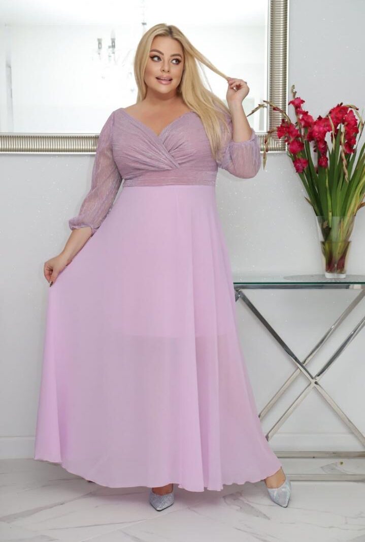 Sukienka Lozana lekka zwiewna rozkloszowana wrzosowa