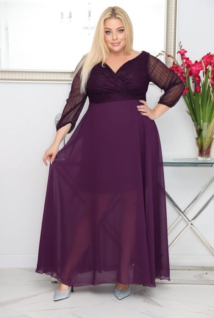 Sukienka Lozana lekka zwiewna rozkloszowana fioletowa