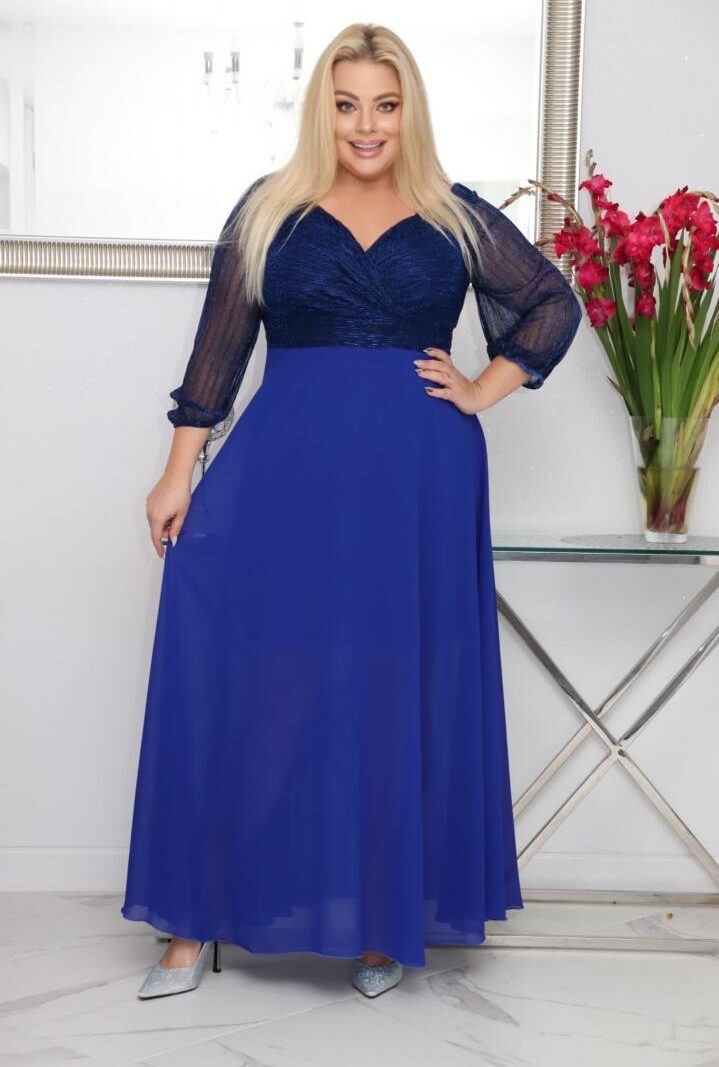 Sukienka Lozana lekka zwiewna rozkloszowana chabrowa