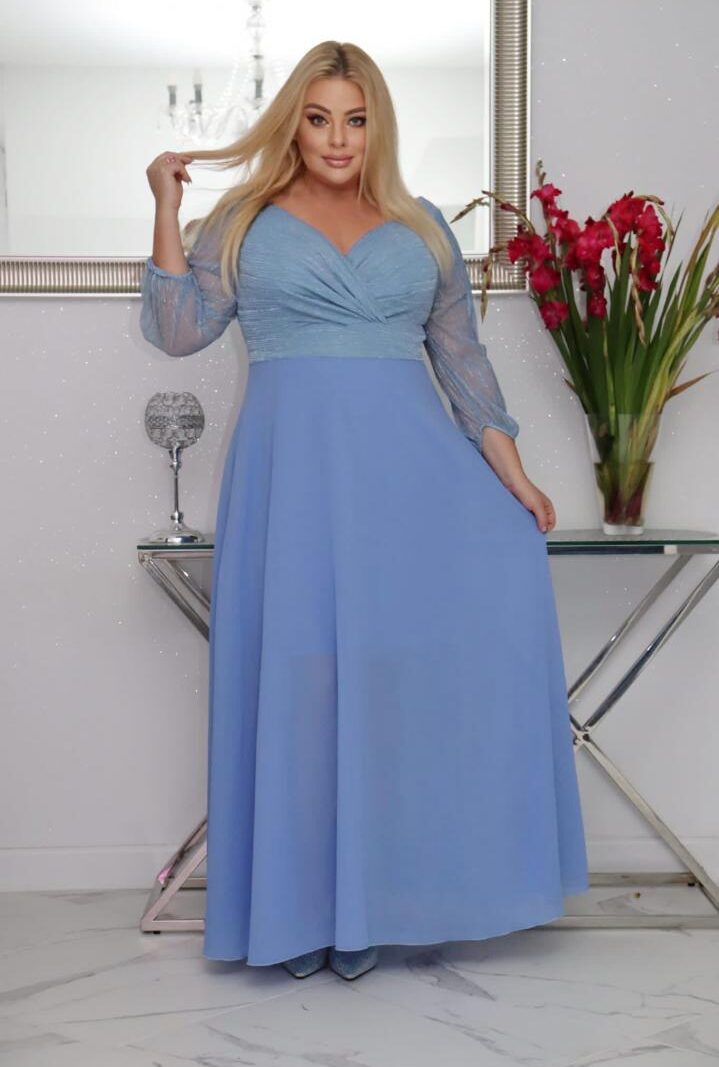 Sukienka Lozana lekka zwiewna rozkloszowana błękitna