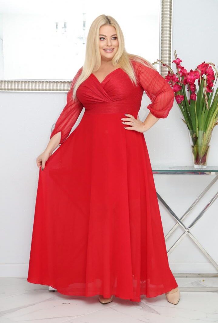 Sukienka Lozana lekka zwiewna rozkloszowana czerwona