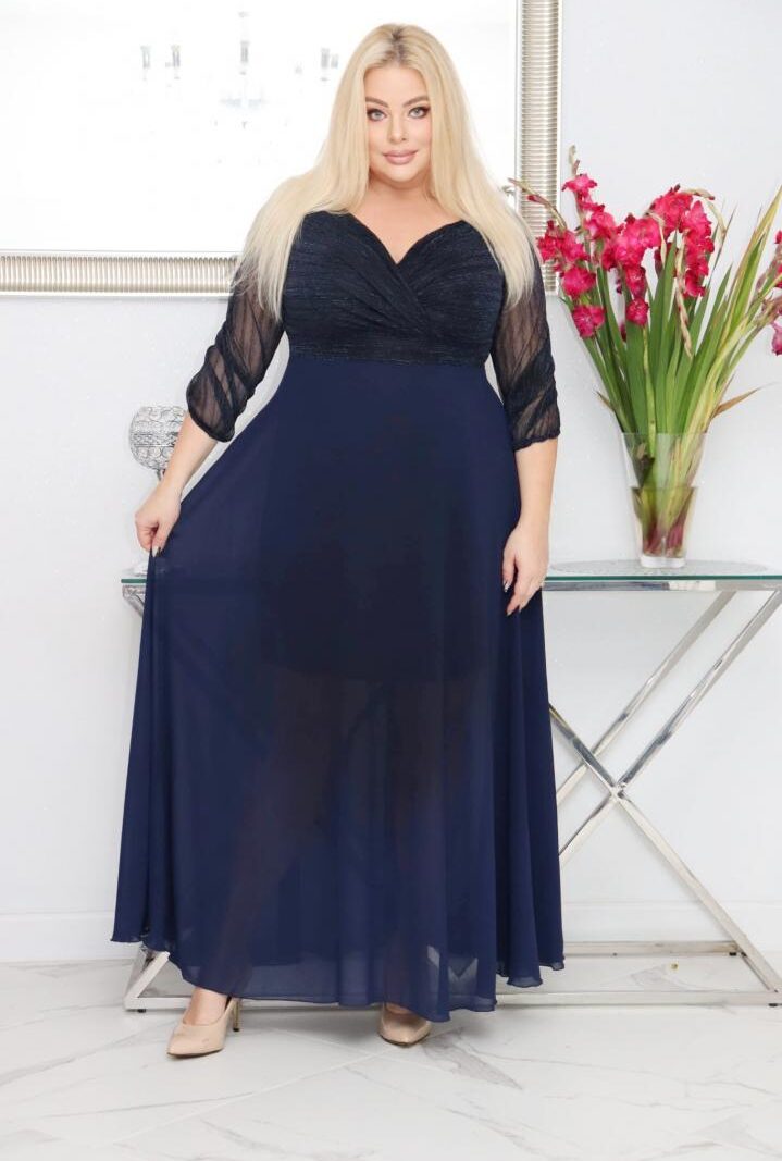 Sukienka Lozana lekka zwiewna rozkloszowana granatowa