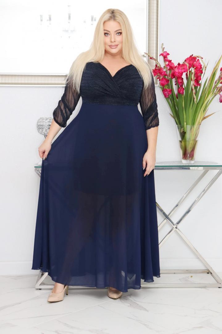 Sukienka Lozana lekka zwiewna rozkloszowana granatowa