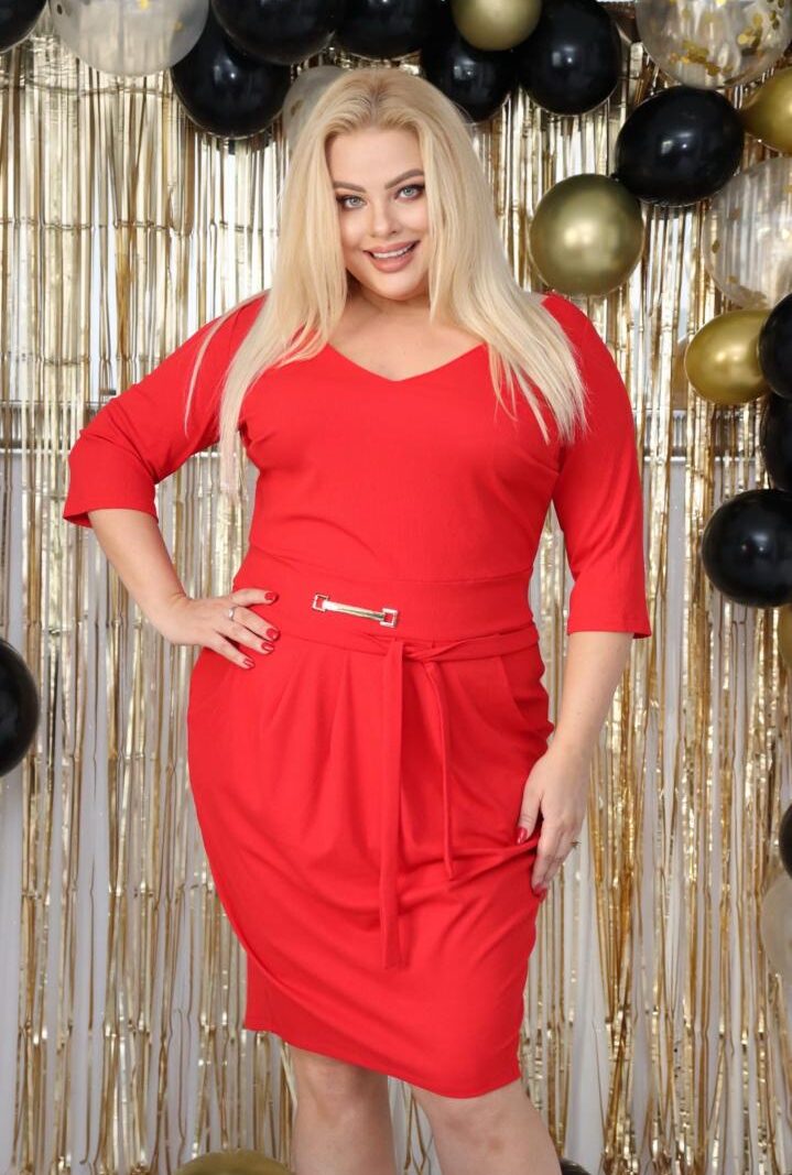 Sukienka Meriza tulipanowa z kieszeniami dzianinowa czerwona