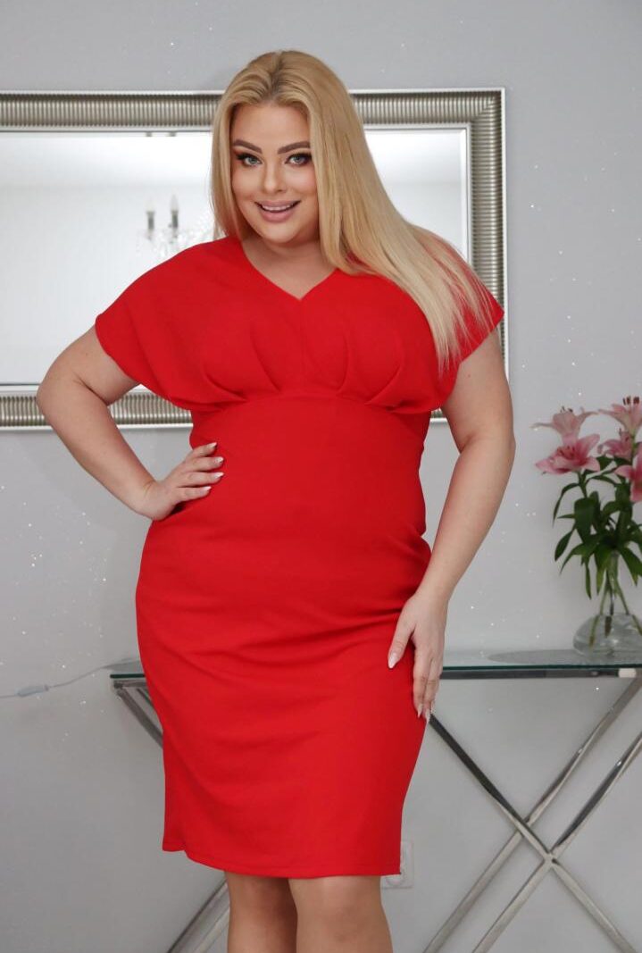 Sukienka Diora romantyczny dekolt z zakładkami czerwona