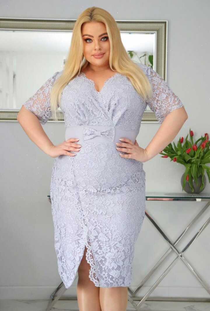 Sukienka Gianna ołówkowa ekskluzywna koronkowa popiel