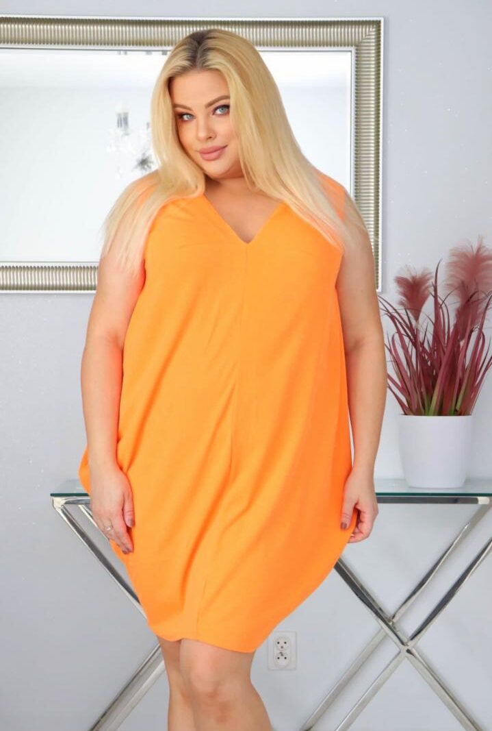Sukienka Wazja bombka z wazonem oversize miękka elastyczna dzianina pomarańczowa