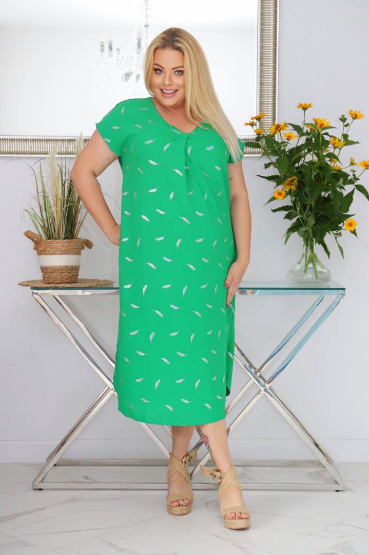 Sukienka Luna klasyczna niezwykle wygodna i szykowna wiskoza piórka zielona - obrazek 4