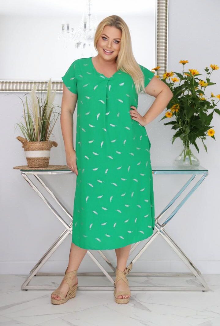 Sukienka Luna klasyczna niezwykle wygodna i szykowna wiskoza piórka zielona