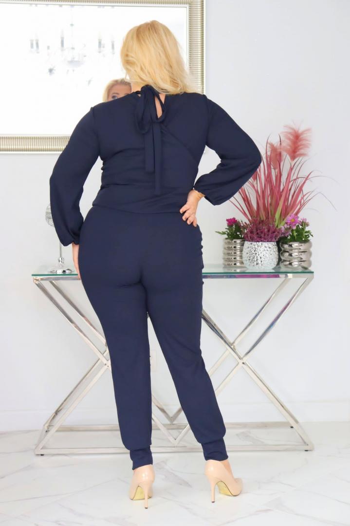 Kombinezon Felicja kopertowy dekolt elastyczna dzianina granatowy - obrazek 6