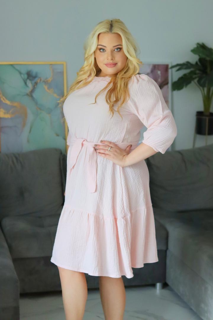 Sukienka Amaya rozkloszowana muślinowa hiszpanka pudrowy róż - obrazek 5