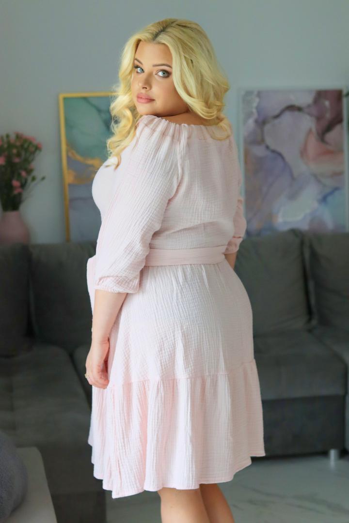 Sukienka Amaya rozkloszowana muślinowa hiszpanka pudrowy róż - obrazek 6