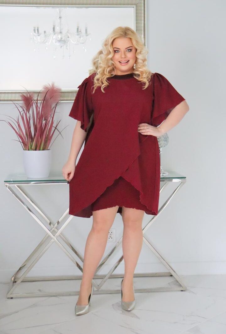 Sukienka Kama z tulipanową szyfonową narzutką bordowa