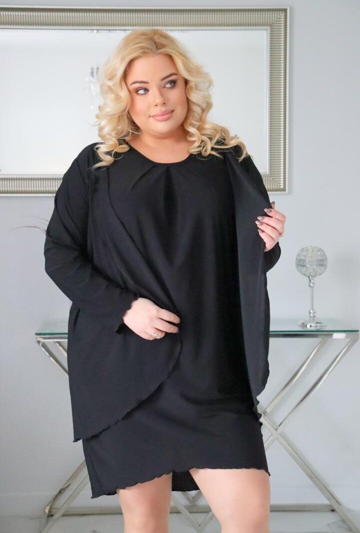 Sukienka Kama z dzianinową narzutką fala czarna