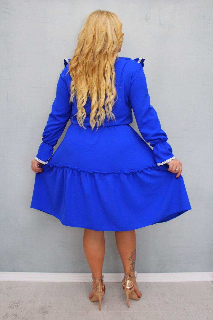 Sukienka Liliana rozkloszowana falbanki bawełniana taśma koronkowa BOHO chabrowa - obrazek 6