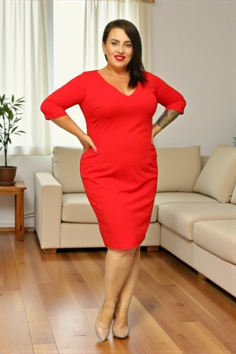 Sukienka Sofia ołówkowa czerwona gładka dzianina